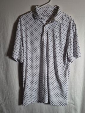 Aria White Polo with Navy Micro Motif